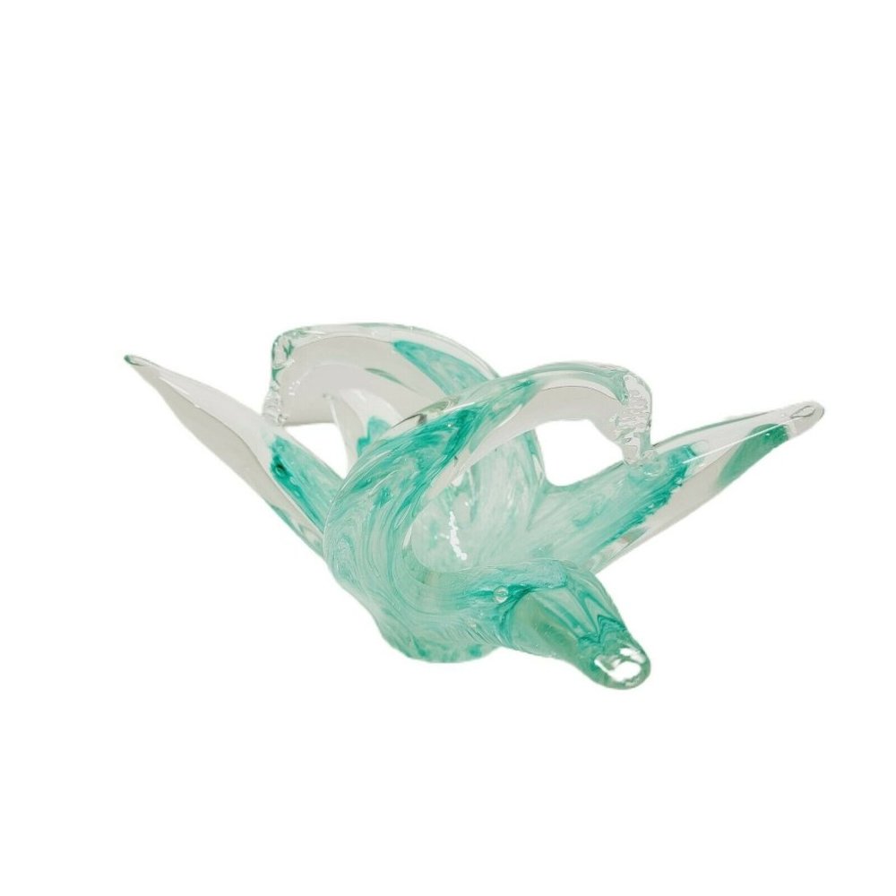 Vintage Handblown Art Glass DOUBLE SWAN HEAD Shade of Green Home Decor Display